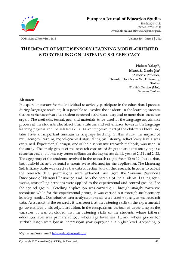 (PDF) The Impact of Multisensory Learning Model-Oriented Storytelling ...