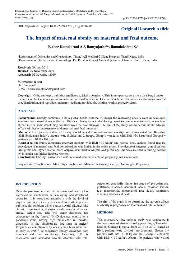 (PDF) The impact of maternal obesity on maternal and fetal outcome