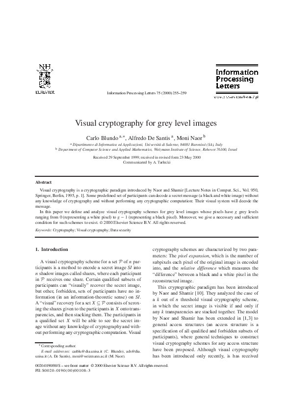 (PDF) Visual cryptography for grey level images