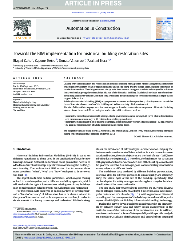 (PDF) Towards the BIM implementation for historical building ...