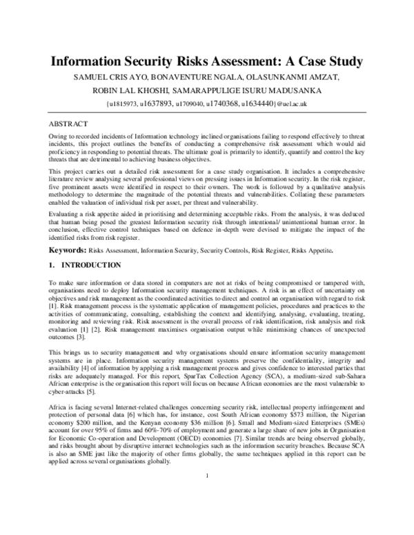 (PDF) Information Security Risks Assessment: A Case Study