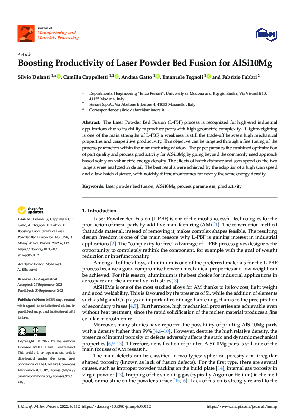 (PDF) Boosting Productivity of Laser Powder Bed Fusion for AlSi10Mg
