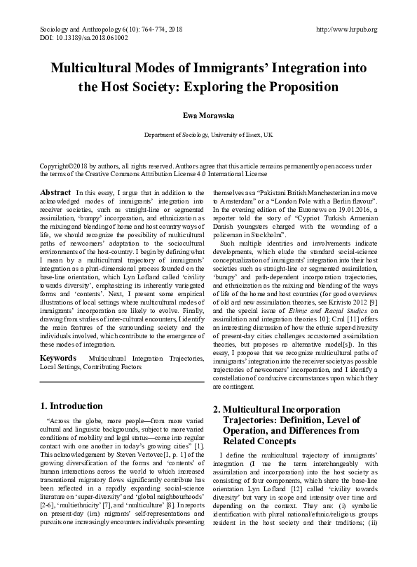 (PDF) Multicultural Modes of Immigrants' Integration into the Host ...
