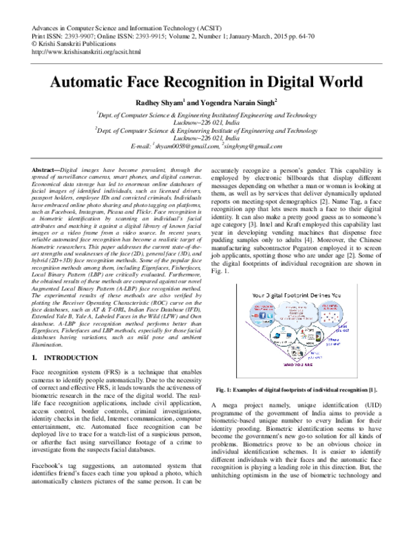 (PDF) Automatic Face Recognition in Digital World