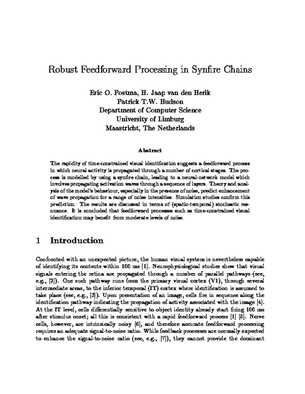 (PDF) Robust Feedforward Processing in Synfire Chains