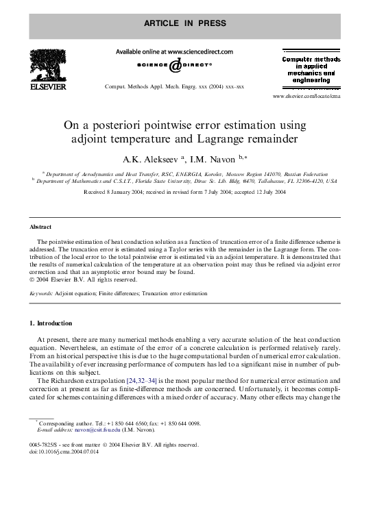 (PDF) On a posteriori pointwise error estimation using adjoint ...