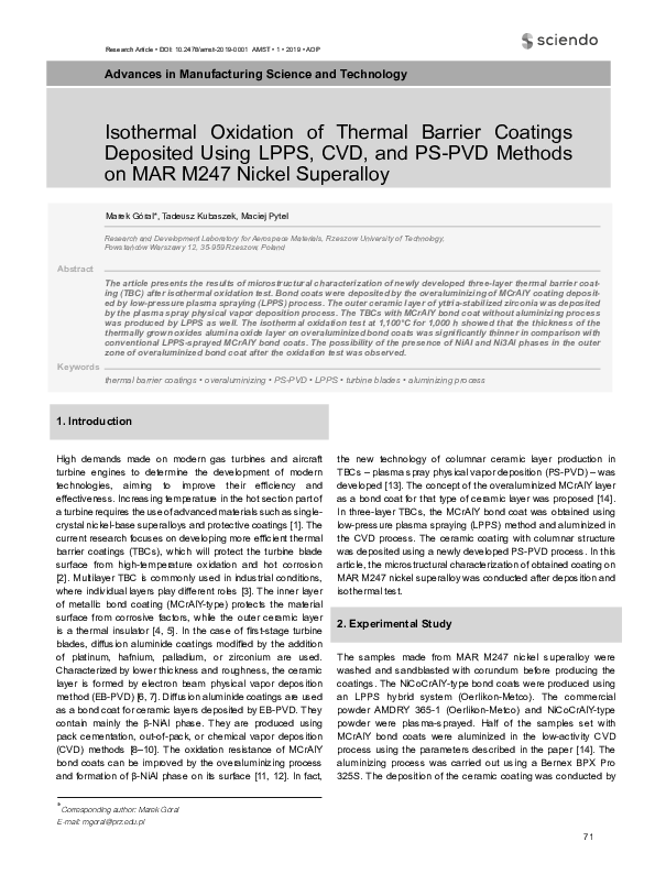 (PDF) Isothermal Oxidation of Thermal Barrier Coatings Deposited Using ...