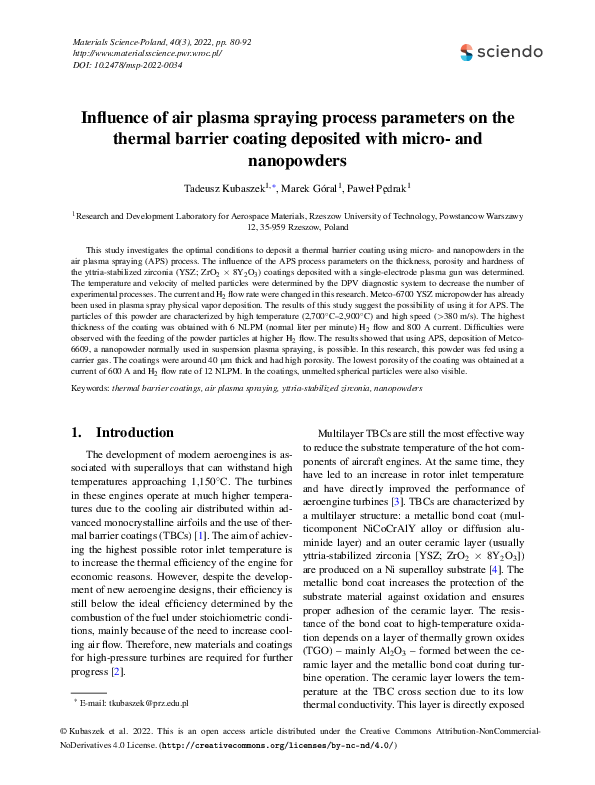 (PDF) Influence of air plasma spraying process parameters on the ...