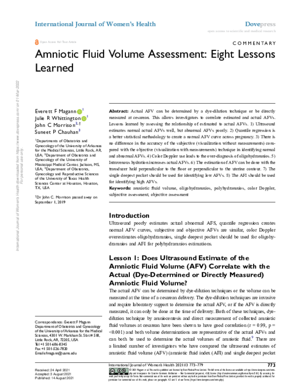 (PDF) Insights on Amniotic Fluid Volume Measurement Techniques