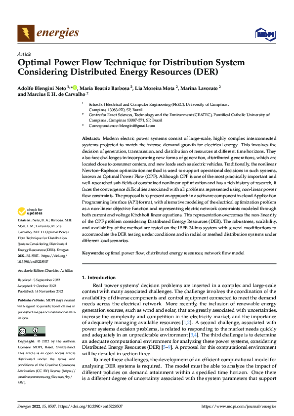 (PDF) Optimal Power Flow Technique for Distribution System Considering ...