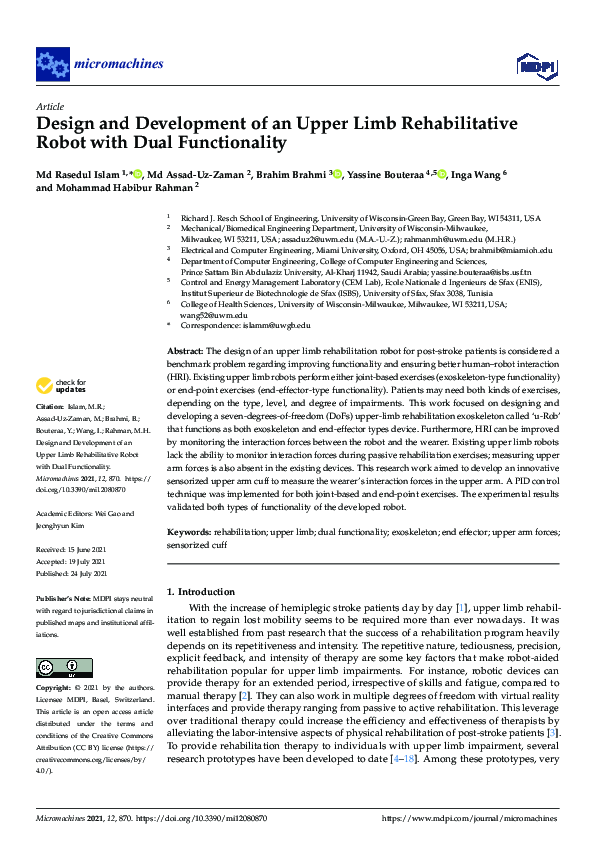 (PDF) Design and Development of an Upper Limb Rehabilitative Robot with ...