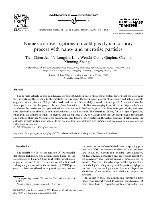 (PDF) Numerical investigations on cold gas dynamic spray process with ...