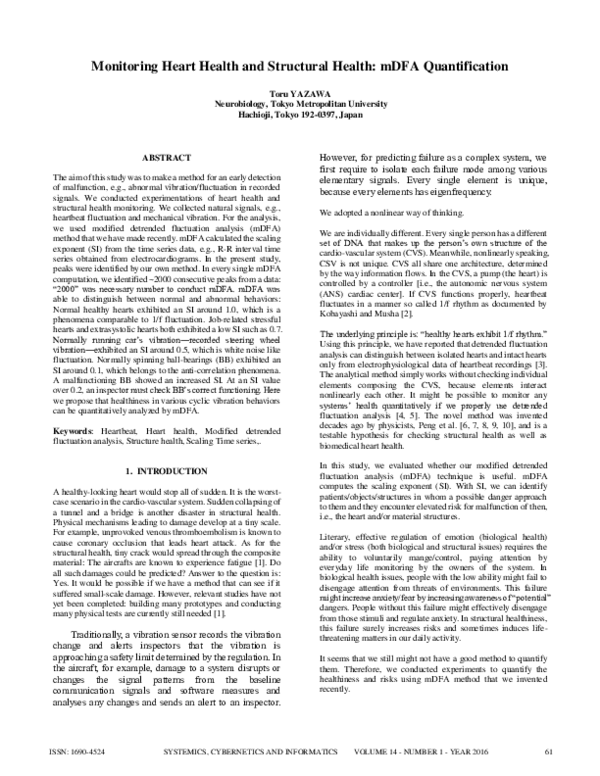 (PDF) Monitoring Heart Health and Structural Health : mDFA Quantification