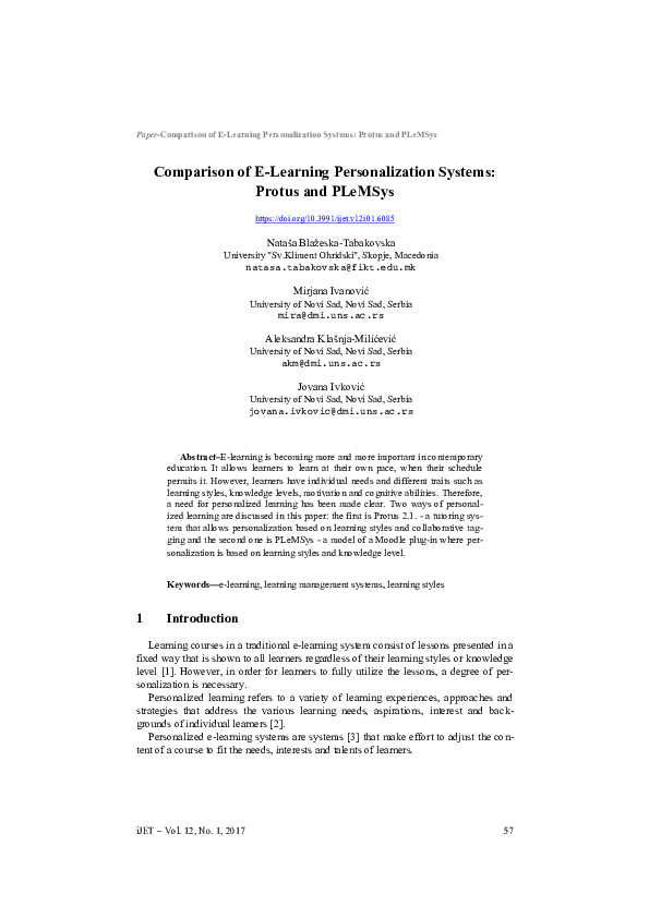(PDF) Comparison of E-Learning Personalization Systems: Protus and PLeMSys
