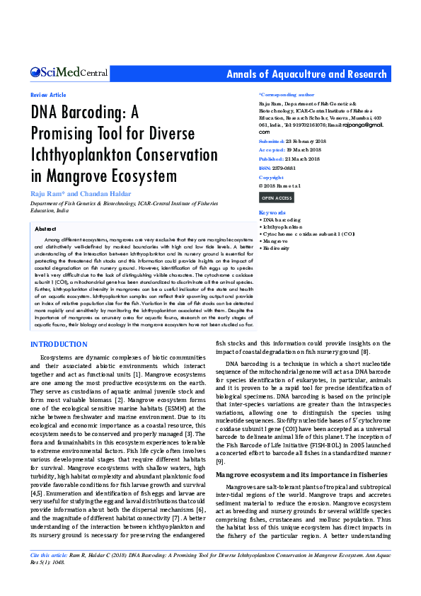 (PDF) DNA Barcoding: A Promising Tool for Diverse Ichthyoplankton ...