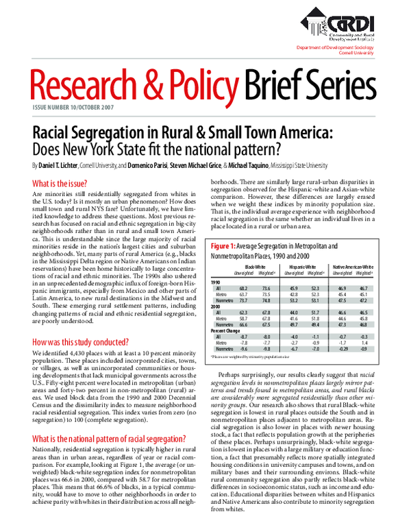 (PDF) Racial Segregation in Rural & Small Town America: Does New York ...