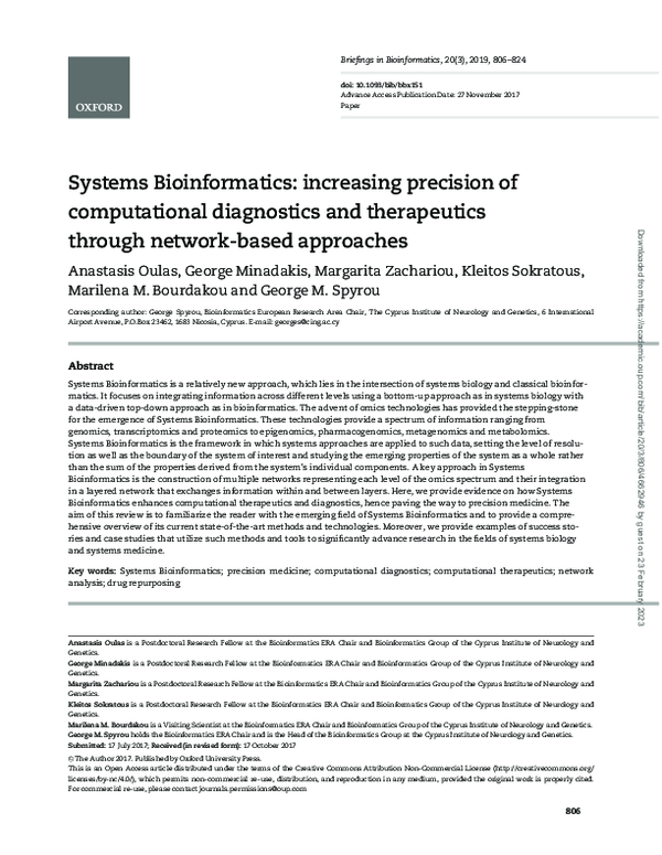 (PDF) Systems Bioinformatics: increasing precision of computational ...