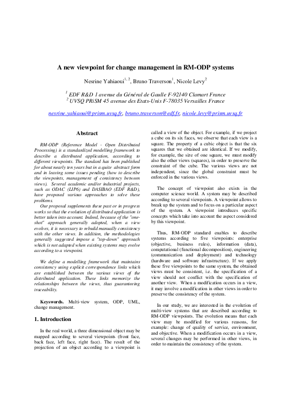 (PDF) A new viewpoint for change management in RM-ODP systems