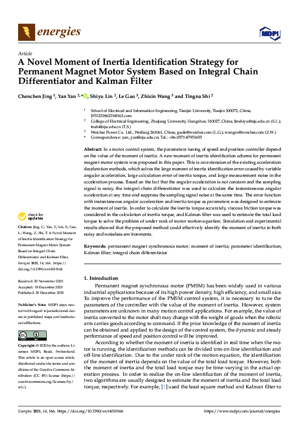 (PDF) A Novel Moment of Inertia Identification Strategy for Permanent ...