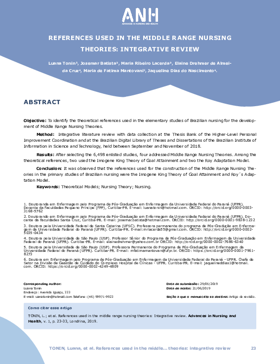 (PDF) Used in the Middle Range Nursing Theories : Integrative Review