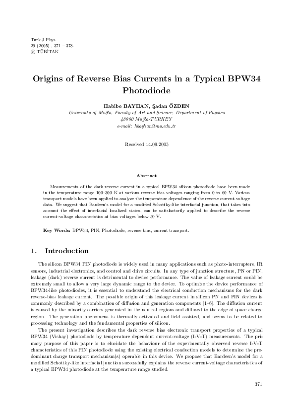 (PDF) Origins of Reverse Bias Currents in a Typical BPW34 Photodiode