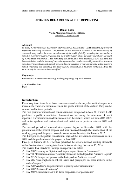 (PDF) Updates Regarding Audit Reporting
