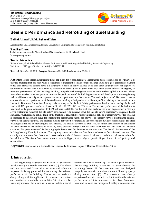 (PDF) Seismic Performance and Retrofitting of Steel Building