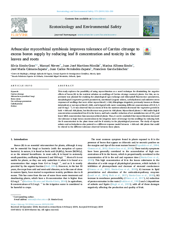 (PDF) Arbuscular mycorrhizal symbiosis improves tolerance of Carrizo ...