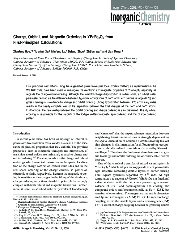 (PDF) Charge, Orbital, and Magnetic Ordering in YBaFe 2 O 5 from First ...