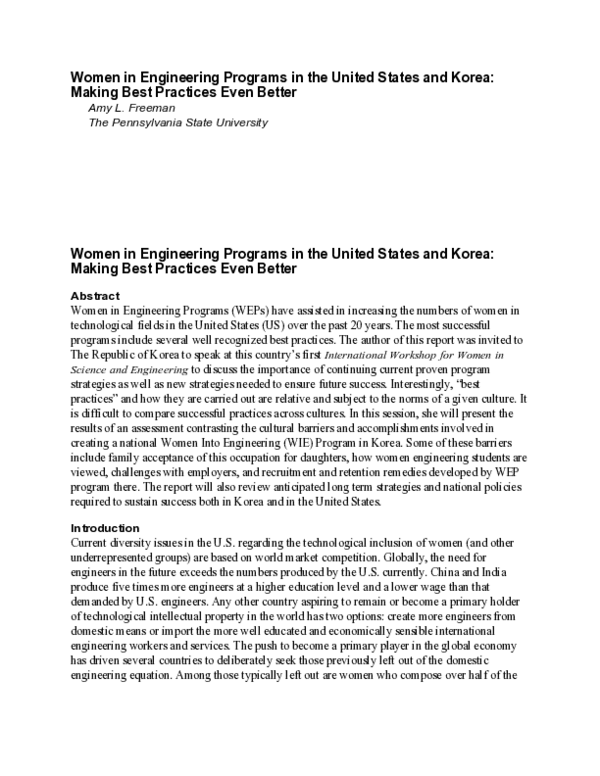 (PDF) Women in Engineering Programs in the United States and Korea ...