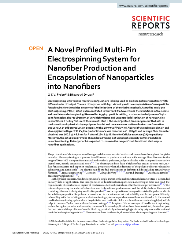 (PDF) A Novel Profiled Multi-Pin Electrospinning System for Nanofiber ...