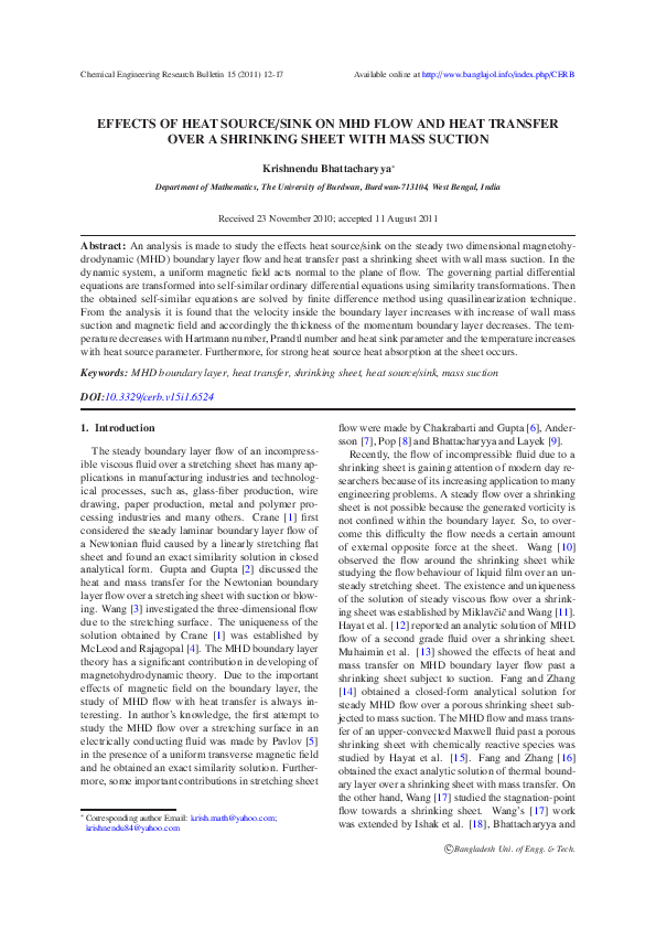 (PDF) Effects of heat source/sink on mhd flow and heat transfer over a ...