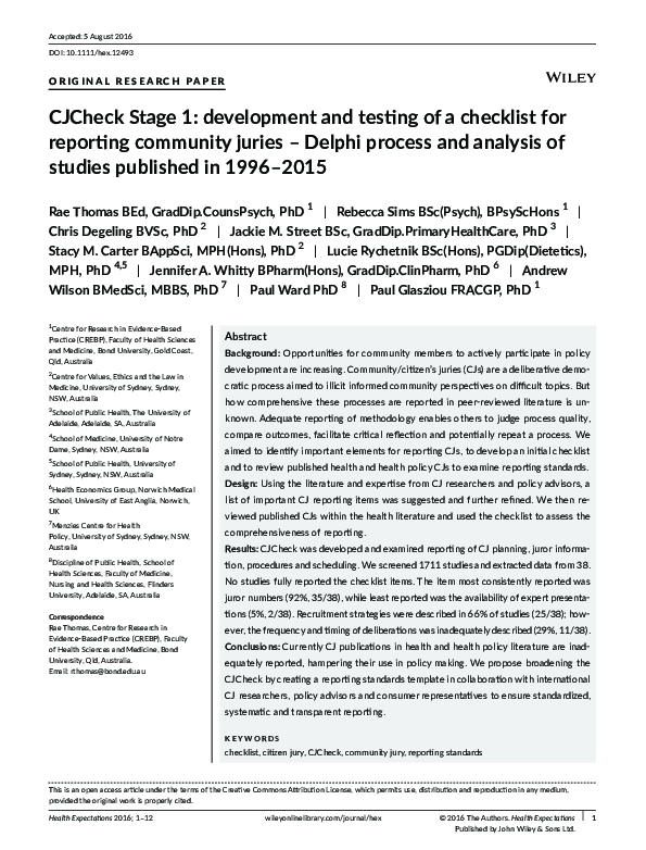 (PDF) CJCheck Stage 1: development and testing of a checklist for ...