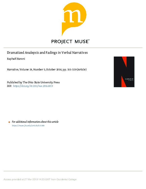 (PDF) Dramatized Analepsis and Fadings in Verbal Narratives