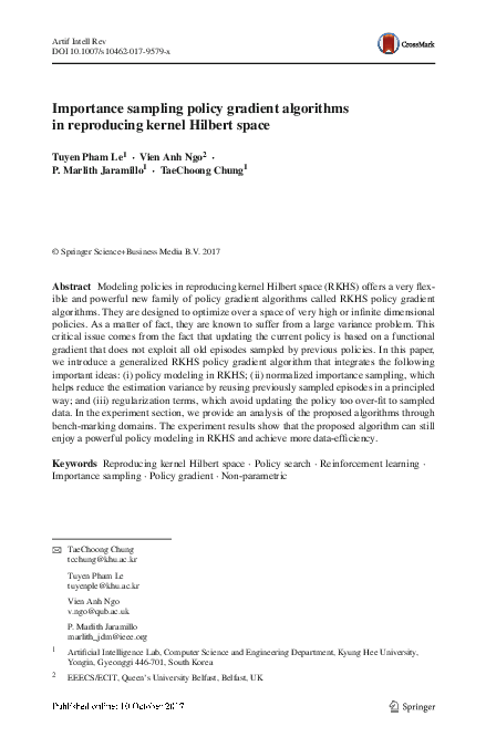 (PDF) Importance sampling policy gradient algorithms in reproducing ...