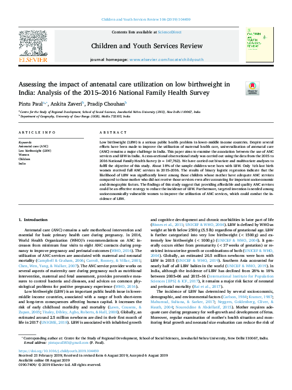 (PDF) Assessing the impact of antenatal care utilization on low birthweigh