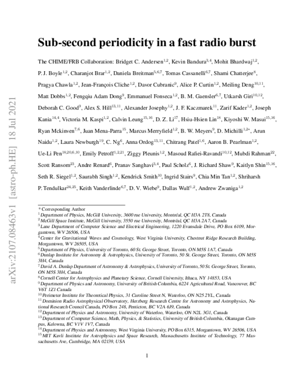 (PDF) Sub-second periodicity in a fast radio burst