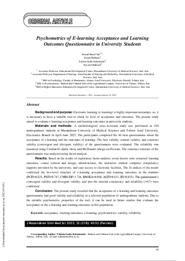 (PDF) Psychometrics of E-learning Acceptance and Learning Outcomes ...