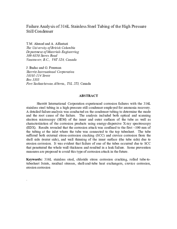 (PDF) Failure analysis of 316L stainless steel tubing of the high ...