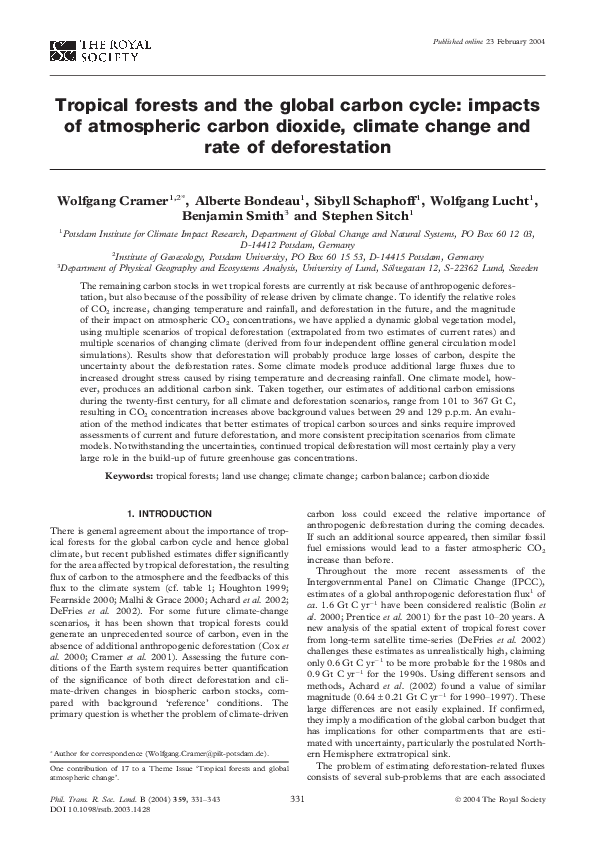 (PDF) Tropical forests and the global carbon cycle: impacts of ...