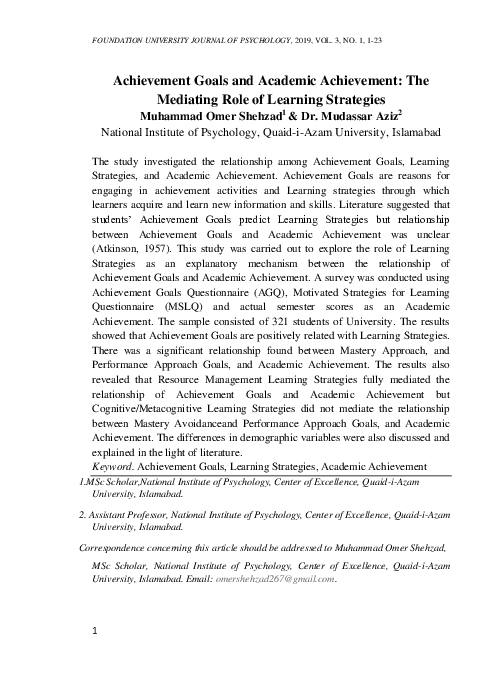 (PDF) Achievement Goals and Academic Achievement: The Mediating Role of ...