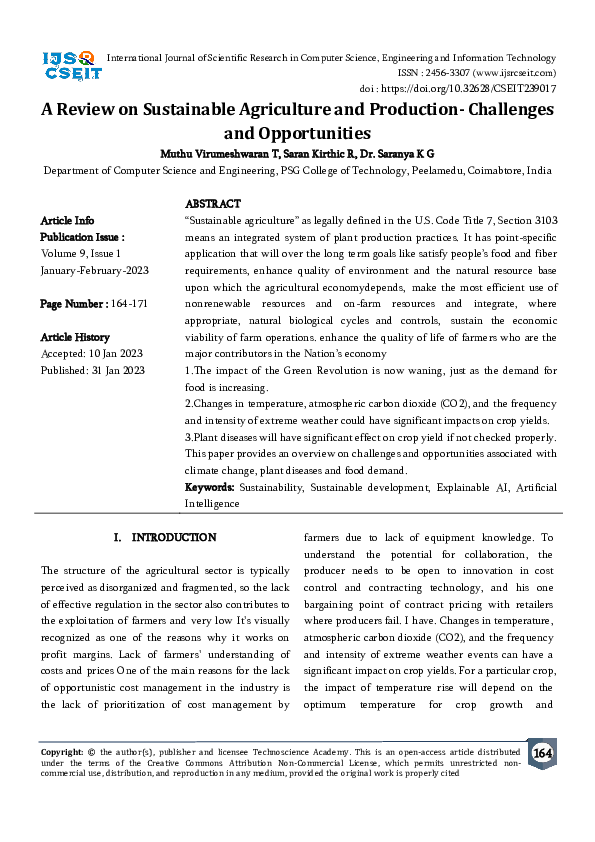 (PDF) A Review on Sustainable Agriculture and Production- Challenges ...