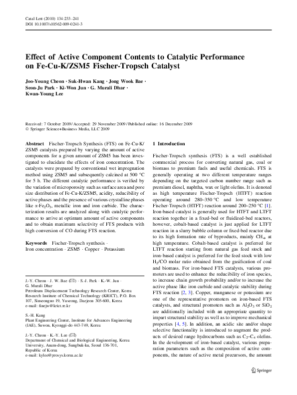 (PDF) Effect of Active Component Contents to Catalytic Performance on ...