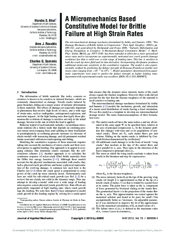 (PDF) A Micromechanics Based Constitutive Model for Brittle Failure at ...
