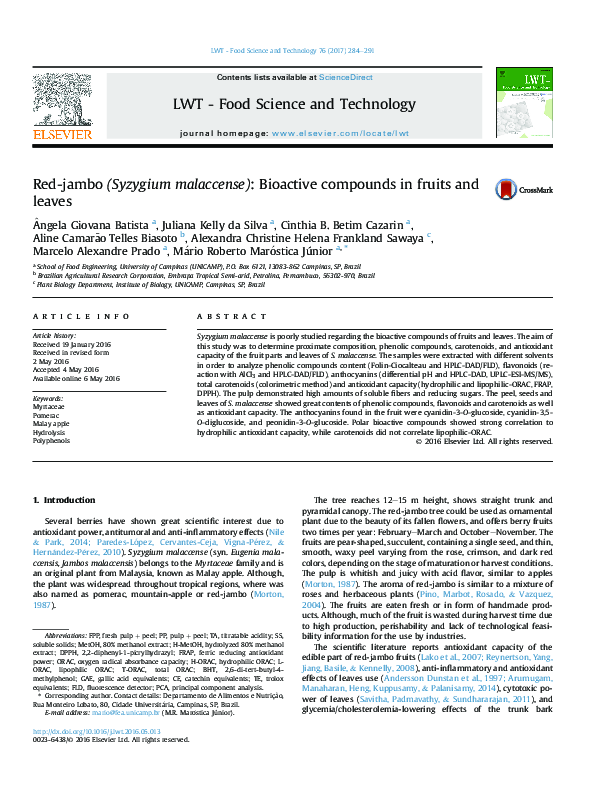 (PDF) Red-jambo (Syzygium malaccense): Bioactive compounds in fruits ...