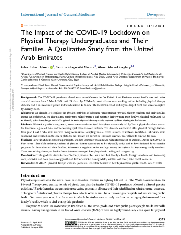 (PDF) The Impact of the COVID-19 Lockdown on Physical Therapy ...