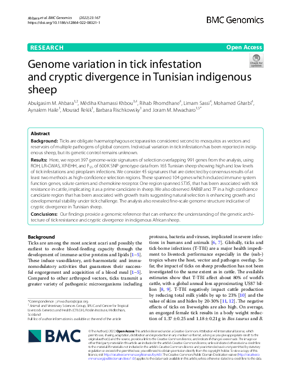 (PDF) Genome variation in tick infestation and cryptic divergence in ...