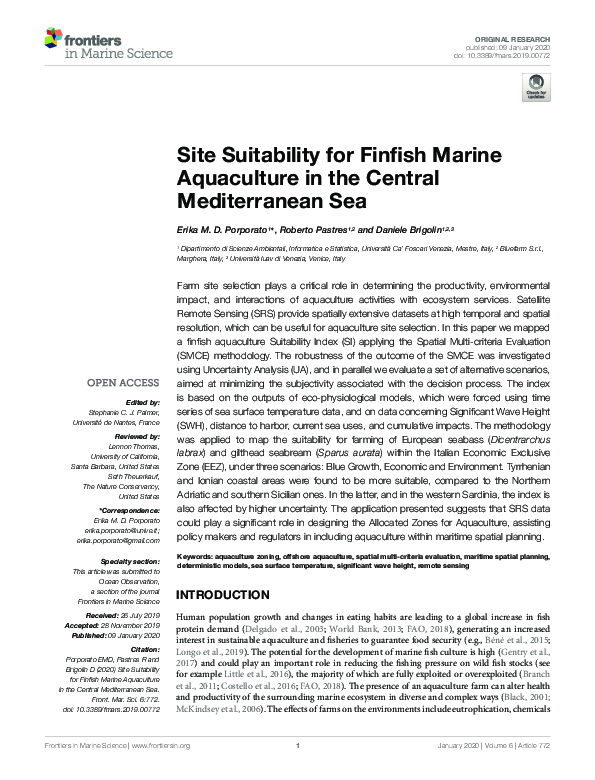 (PDF) Site Suitability for Finfish Marine Aquaculture in the Central ...