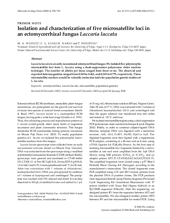 (PDF) Isolation and characterization of five microsatellite loci in an ...