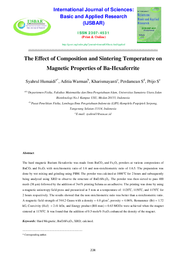 (PDF) The Effect of Composition and Sintering Temperature on Magnetic ...